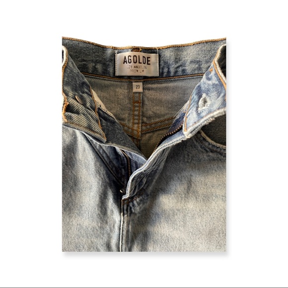 AGOLDE Palladium High Rise Denim Skirt with Raw Hem in Color Renewal Size 23. - Picture 8 of 8